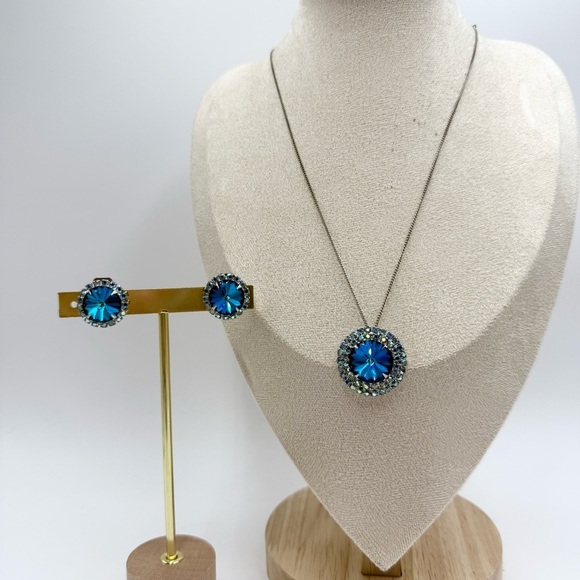 Vintage Three Sets Blue AB Crystal Rhinestones Blue Aqua Necklace and Earrings - Picture 3 of 10